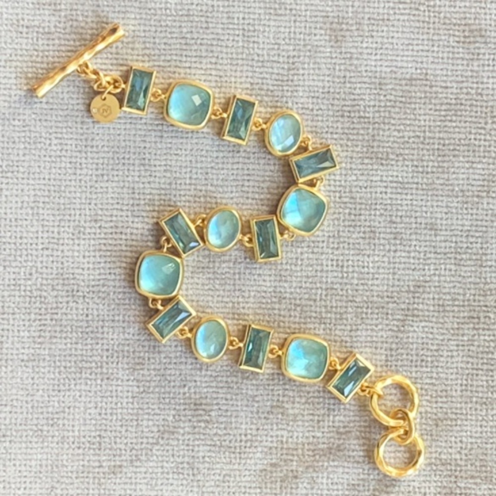 JULIE VOS® Antonia Tennis Bracelet Iridescent & Clear Bahamian Blue Stones - Picture 1 of 12